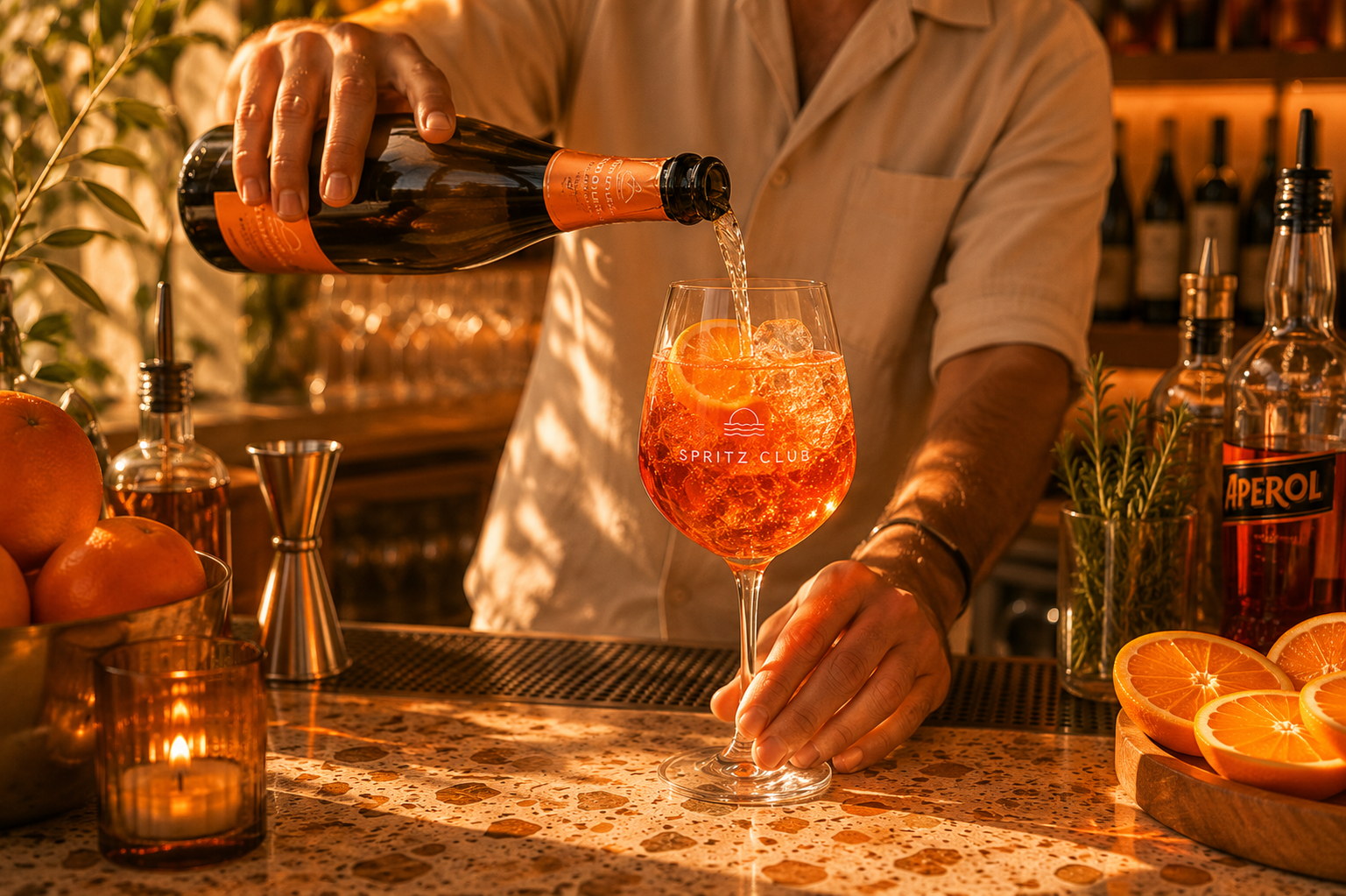 Bartender pouring a spritz