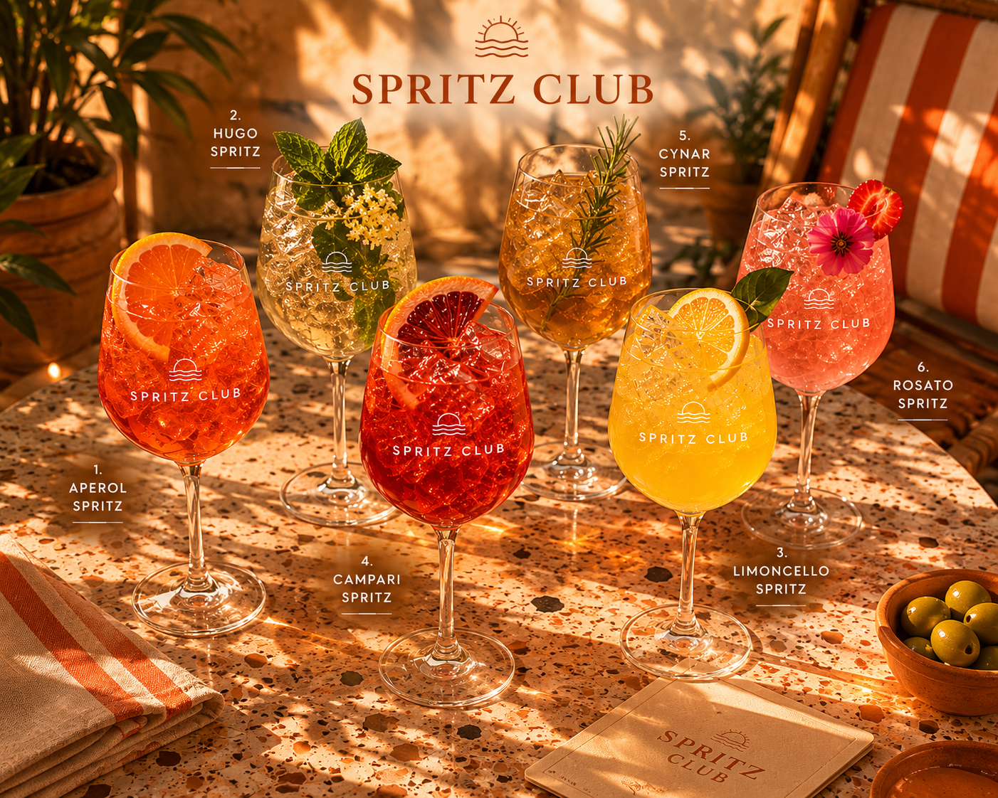 All six Spritz Club spritzes on the table
